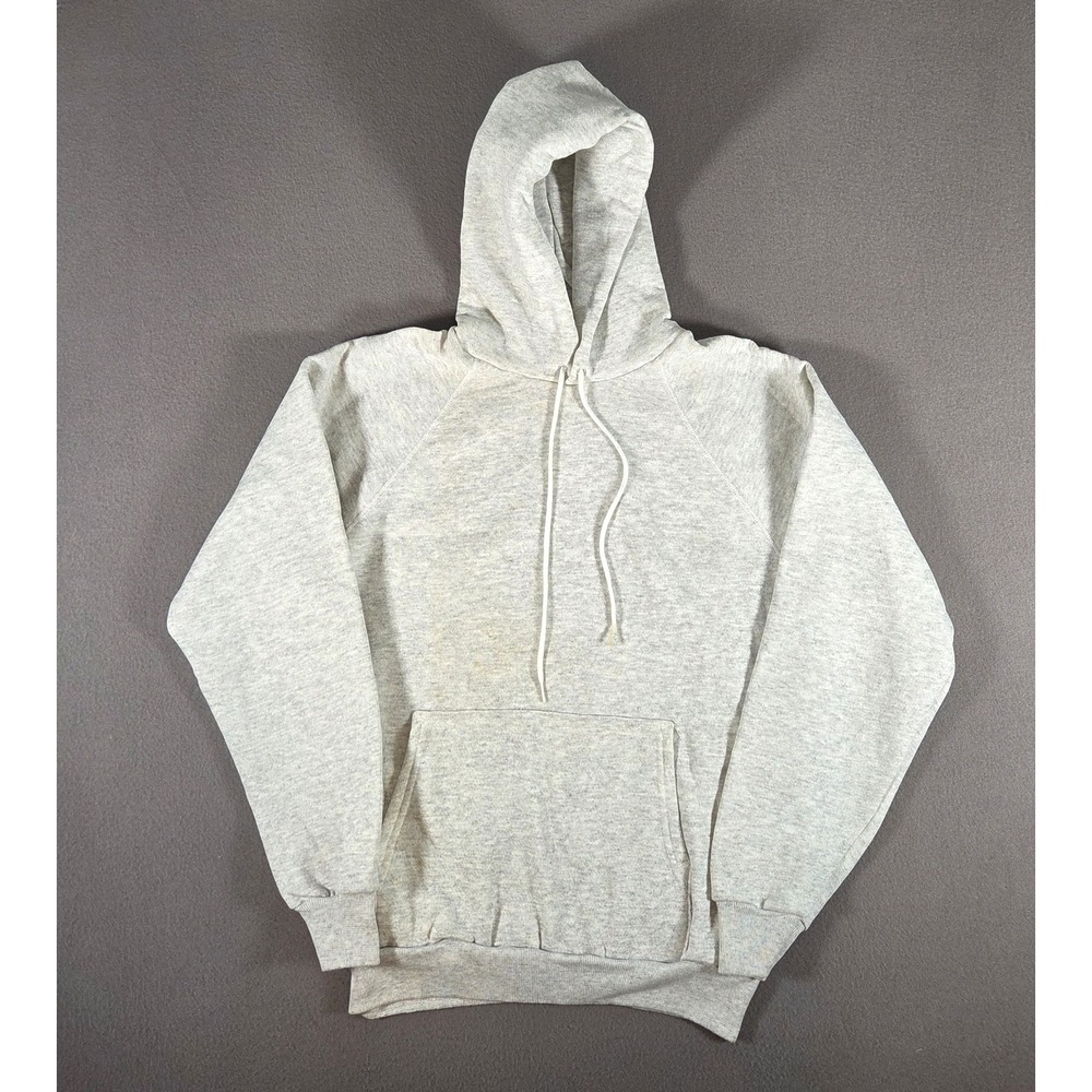 Vintage 80s Sweatshirt Mens Large Grey Blank Hoodie Raglan Hanes Made USA